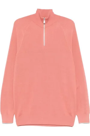 Brunello Cucinelli Truien, Heren, Roze, L, Katoen, Perzikroze sweater met rits