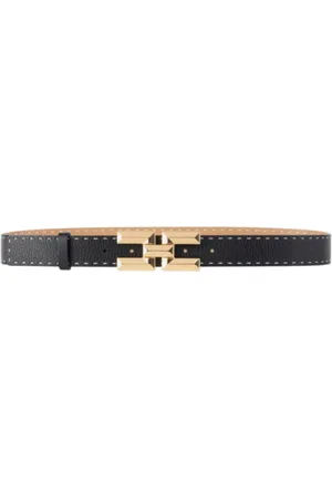 Elisabetta Franchi Accessoires, Dames, Zwart, S, Leer, Hoog leren riem met contraststiksels