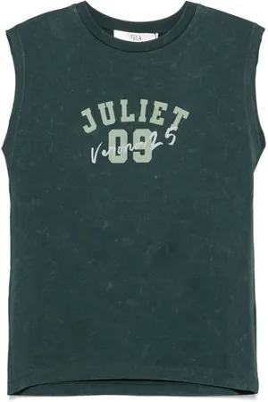 TELA Tops, Dames, Groen, S, Groene Mouwloze Crew Neck T-shirt