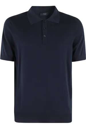 FAY Tops, Heren, Blauw, L, Katoen, Donkerblauwe Gebreide Polo Shirt