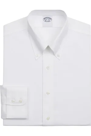 Brooks Brothers Overhemden, Heren, Wit, 4Xl, Katoen, Wit Slim Fit Non-Iron Stretch Supima Katoen Twill Overhemd met Button Down Kraag