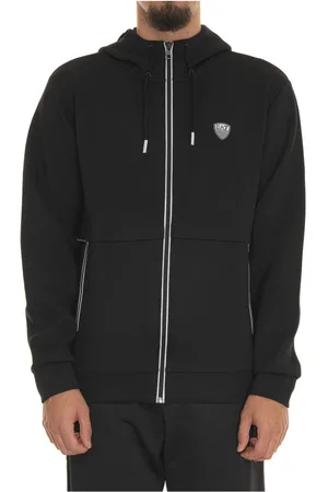 EA7 Sweatshirts & Hoodies, Heren, Zwart, L, Premium Shield stretch viscose-blend hooded sweatshirt