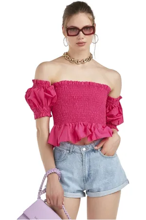 Silvian Heach Blouses & Shirts, Dames, Roze, M, Schouderloze Top met Ruches