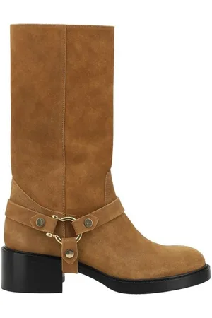Chloé Schoenen, Dames, Bruin, 37 1/2 EU, Suède, Suède Enkellaarsjes met Blokhak