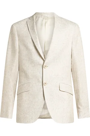Etro Jassen, Heren, , L, Katoen, Wit Single-Breasted Jasje Micro-Gestreept