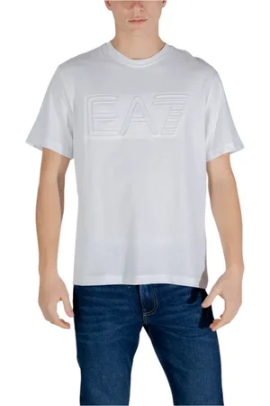 EA7 Tops, Heren, Wit, 2Xl, Katoen, Rondhals T-shirt met Korte Mouwen van Katoen