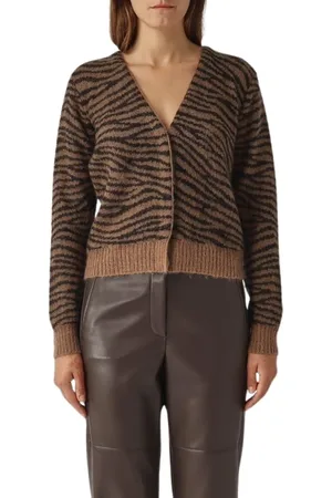 Max Mara Truien, Dames, Veelkleurig, L, Wol, Gebreid vest met tijgerpatroon