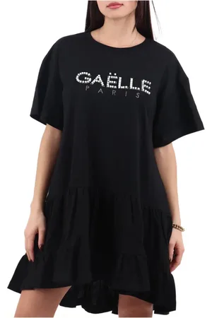 GAËLLE Kleedjes, Dames, Zwart, S, Zwarte Midi Jurk met Ruches