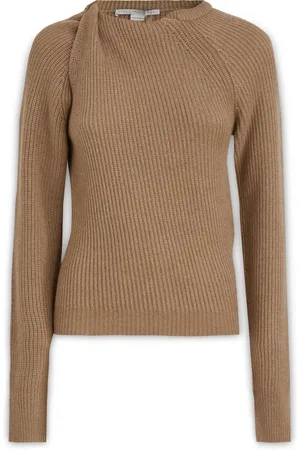Stella McCartney Truien, Dames, Bruin, M, Wol, Geribbelde Gebreide Trui met Lange Mouwen