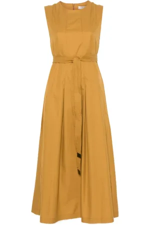 Max Mara Kleedjes, Dames, Geel, XS, Katoen, Amina Geplooide Jurk met Ritssluiting