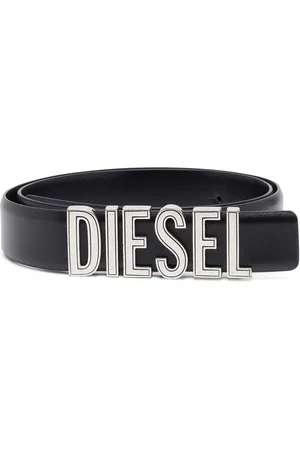 Diesel Accessoires, Dames, Zwart, 70 CM, Leer, Leren Riem met Opvallende Logo Letters