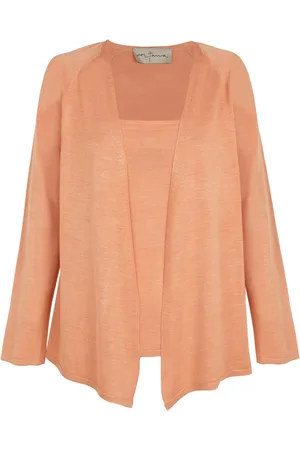 Cortana Truien, Dames, Oranje, XS, Zijden Gebreide Cardigan met Mandarijnkraag
