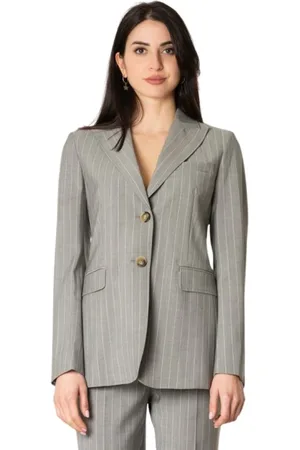 Max Mara Jassen, Dames, Grijs, S, Polyester, Grijs Melange Pinstripe Jasje