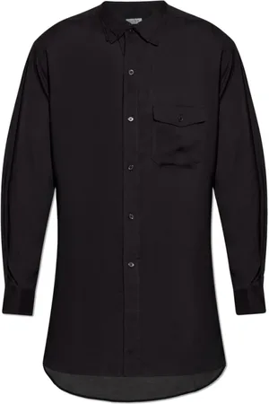 YOHJI YAMAMOTO Overhemden, Heren, Zwart, L, Zwarte Button-Up Shirt met Borstzak
