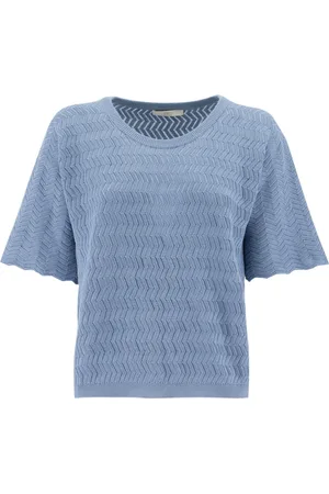 FEDELI Tops, Dames, Blauw, M, Katoen, T-Shirt