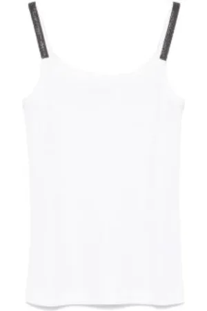 Brunello Cucinelli Tops, Dames, Wit, S, Katoen, Strass Canalé Top