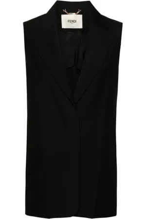Fendi Jassen, Dames, Zwart, S, Wol, Zwart Wollen Blend Gilet met Piekrevers