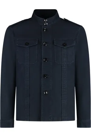 Tom Ford Jassen, Heren, Blauw, L, Katoen, Katoenen Knoopjasje met Epauletten