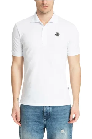 Philipp Plein Tops, Heren, Wit, L, Katoen, Effen Gothic Polo Shirt met Logo