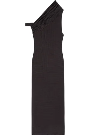 Courrèges Kleedjes, Dames, Zwart, M, Twist Midi Jurk met Pied-de-Poulepatroon