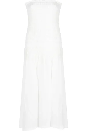 Silvian Heach Kleedjes, Dames, Wit, S, Katoen, Maxi-jurk met Bandeau-stijl en Zijsplitten