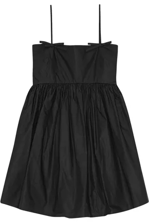 Ganni Kleedjes, Dames, Zwart, M, Katoen, Katoenen Poplin Jurk met Strikdetail