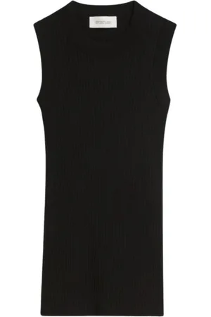 Sportmax Tops, Dames, Zwart, M, Katoen, Ribgebreide Katoenen Top zonder Mouwen