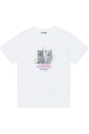 Ganni Tops, Dames, Wit, M, Katoen, T-shirt van katoen met geborduurd logo