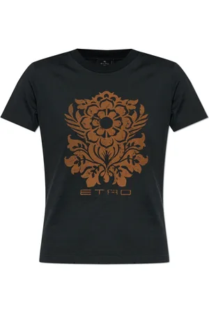 Etro Tops, Dames, Zwart, XL, Katoen, T-shirt met vintage-effect