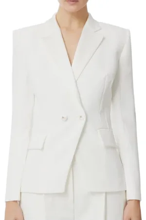 Elisabetta Franchi Jassen, Dames, , XL, Satijn, Chique Ivoorkleurige Crêpe Jas met Satijn