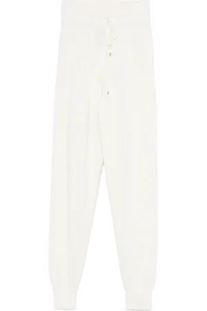 ERMANNO SCERVINO Broeken, Dames, Wit, L, Pointelle-gebreide broek met strepen