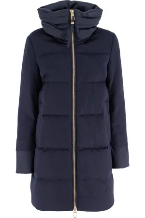 Duno Mantels, Dames, Blauw, S, Wol, Gewatteerd Bi-Materiaal Jas met Opstaande Kraag
