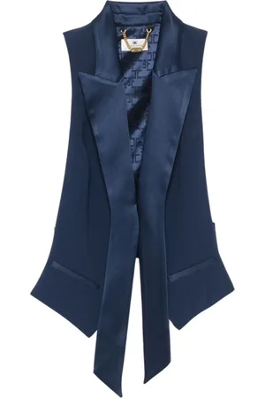 Elisabetta Franchi Jassen, Dames, Blauw, XS, Satijn, Blauw Smoking Stijl Jasje
