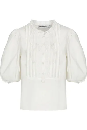 Self-Portrait Blouses & Shirts, Dames, Wit, M, Katoen, Geplooide Stoffen Blouse