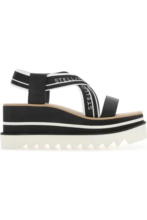 Stella McCartney Schoenen, Dames, Zwart, 39 EU, Polyester, Tweekleurige platform sandalen van stof