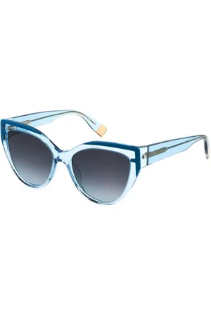 Furla Accessoires, Dames, Blauw, ONE Size, Blauwe acetaat zonnebril met verlopende glazen