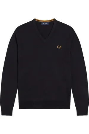 Fred Perry Truien, Heren, Blauw, XL, Katoen, V-hals Gebreide Pullover