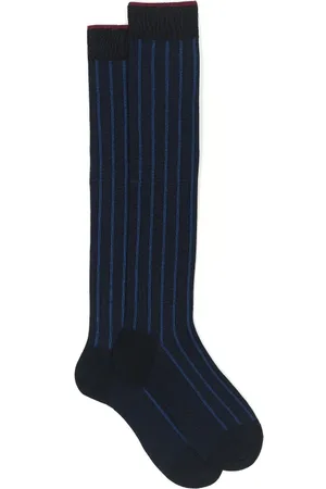 Gallo Ondergoed, Heren, Veelkleurig, S, Katoen, Blauwe katoenen lange sokken twin ribbel