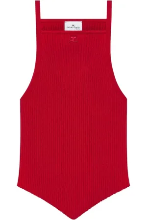 Courrèges Tops, Dames, Rood, M, Ruby Rode Geribbelde Tanktop