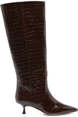 Stuart Weitzman Schoenen, Dames, Bruin, 37 1/2 EU, Leer, Bruine Naomi hoge laarzen met krokodillenprint