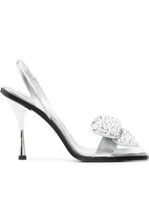 Dsquared2 Schoenen, Dames, Grijs, 38 EU, Leer, Zilveren strass sandalen met hoge hak