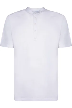 LARDINI Tops, Heren, Wit, L, Linnen, Linnen Serafino T-shirt