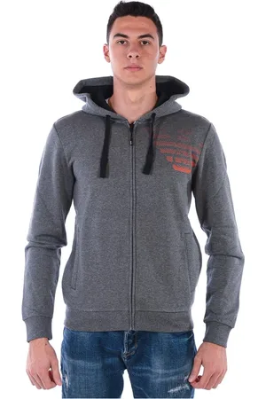 EA7 Sweatshirts & Hoodies, Heren, Grijs, S, Katoen, Sweatshirt Hoodie met ritssluiting