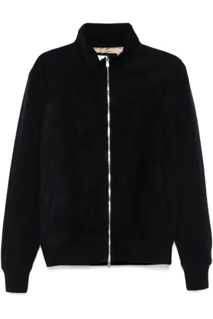 Brunello Cucinelli Jassen, Heren, Blauw, M, Satijn, Navy Zip-Up Bomberjack