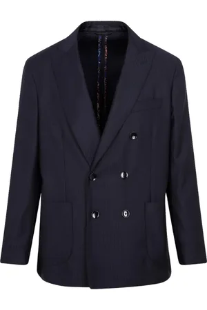 Etro Jassen, Heren, Blauw, S, Wol, Blauw Wollen Pinstripe Jas