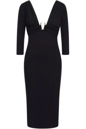 Roberto Cavalli Kleedjes, Dames, Zwart, L, Goudkleurige Midi Jurk