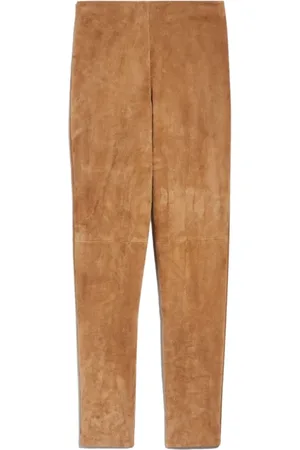 Max Mara Broeken, Dames, Bruin, M, Leer, Leren Broek