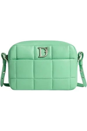Dsquared2 Tassen, Dames, Groen, ONE Size, Leer, Gewatteerde Schoudertas met Logo Vak