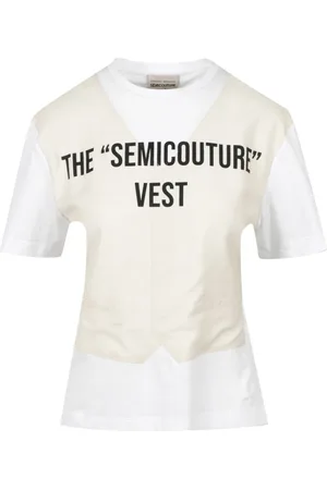 SEMICOUTURE Tops, Dames, Wit, M, Katoen, T-shirt met vestinzet