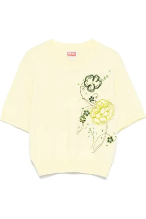 Kenzo Truien, Dames, , M, Gele Crew Neck Top Korte Mouwen